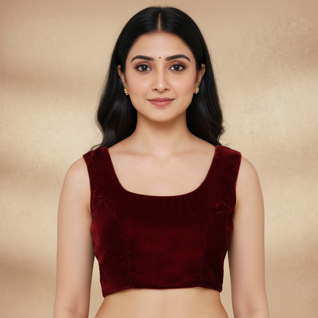 Maroon Velvet Sleeveless Blouse