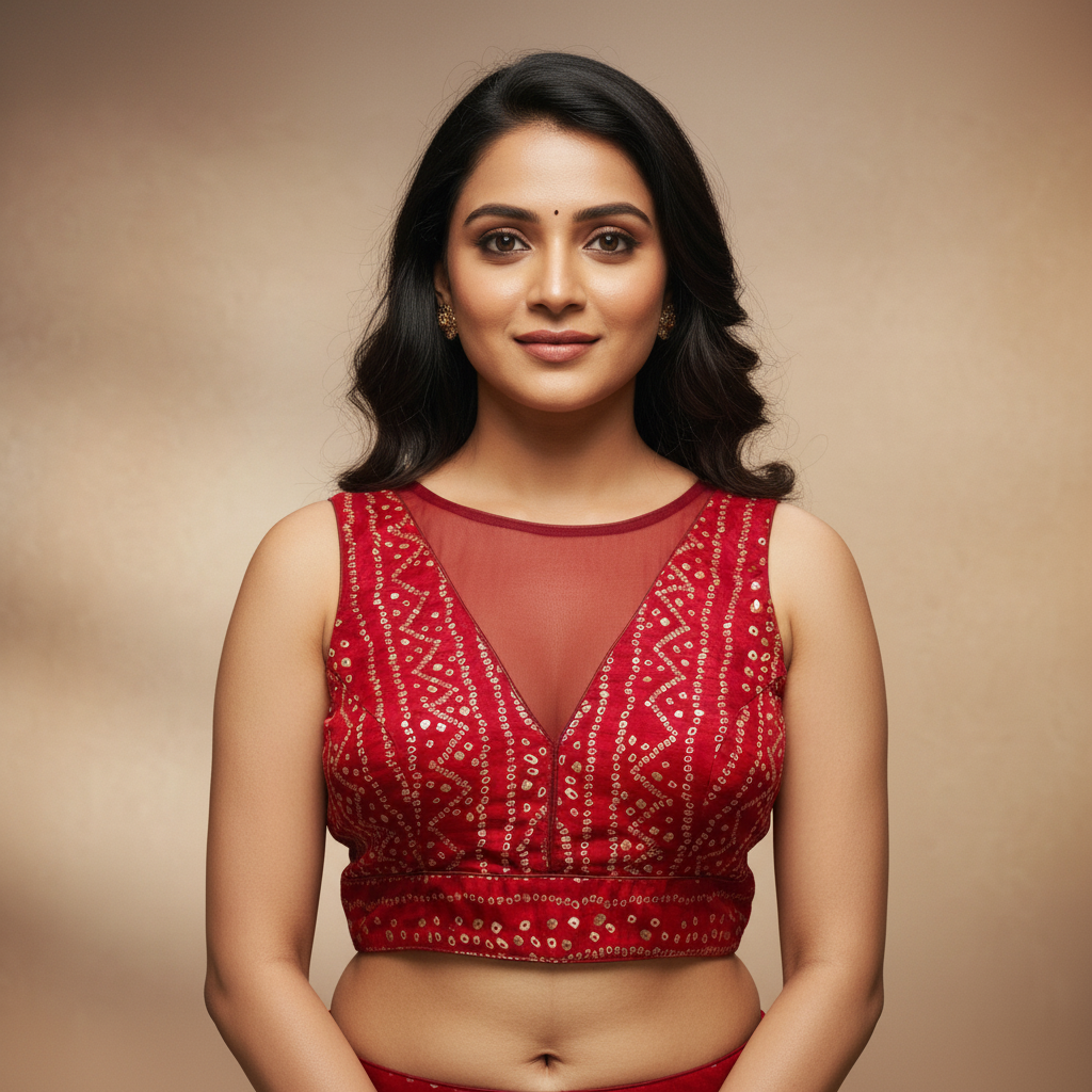 Silk V-Neck Sleeveless stitched blouse For Women