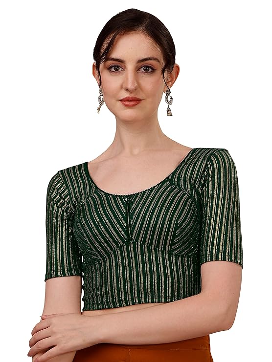 Cotton Lycra Half Sleeve Striped Blouse For Women