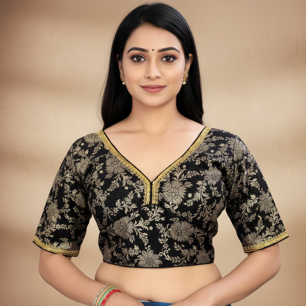 Silk Half Sleeve Embroidered Blouse For Women