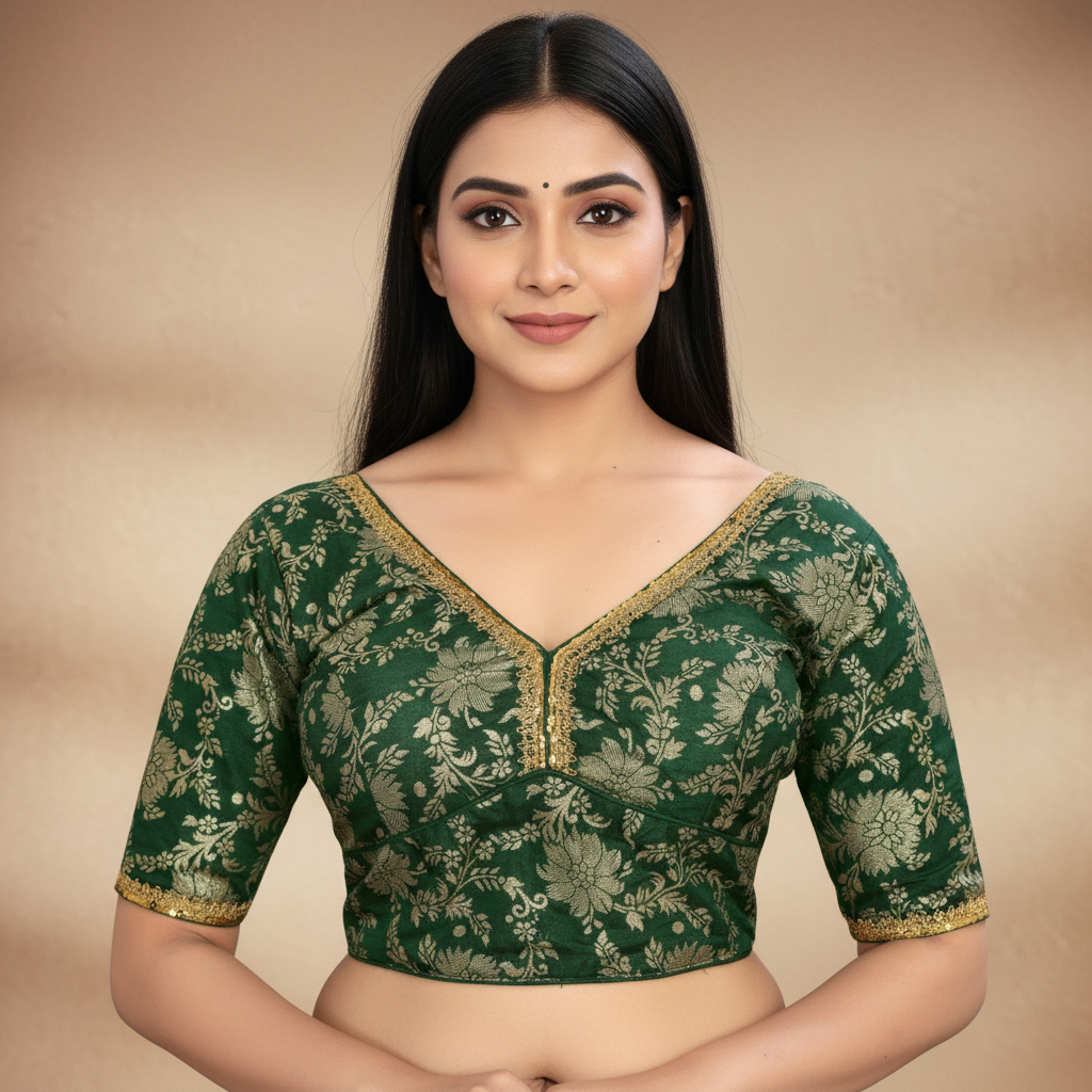 Silk Half Sleeve Embroidered Blouse For Women