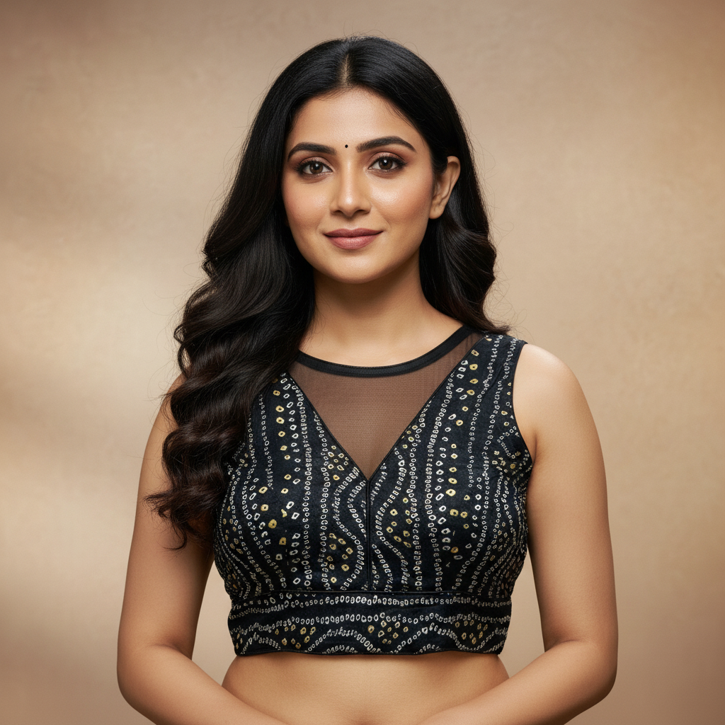 Silk V-Neck Sleeveless stitched blouse For Women