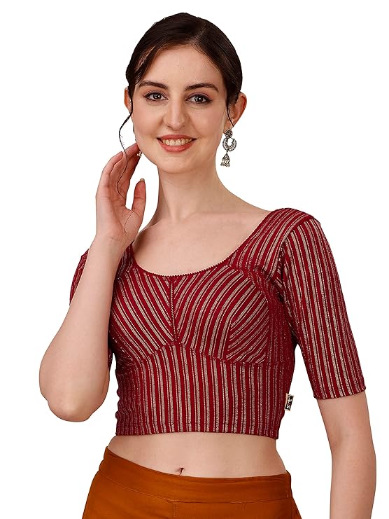 Cotton Lycra Half Sleeve Striped Blouse For Women