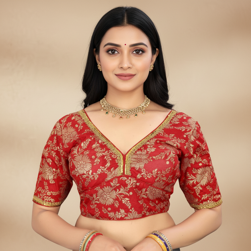 Silk Half Sleeve Embroidered Blouse For Women