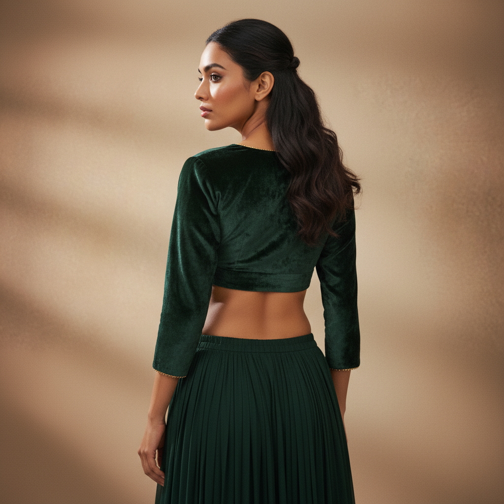 V neck 3/4 Sleeve Velvet Blouse For Women