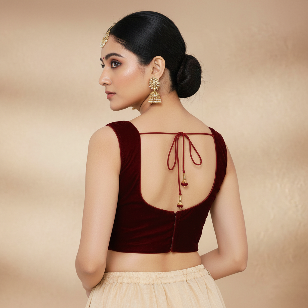 Maroon Velvet Sleeveless Blouse