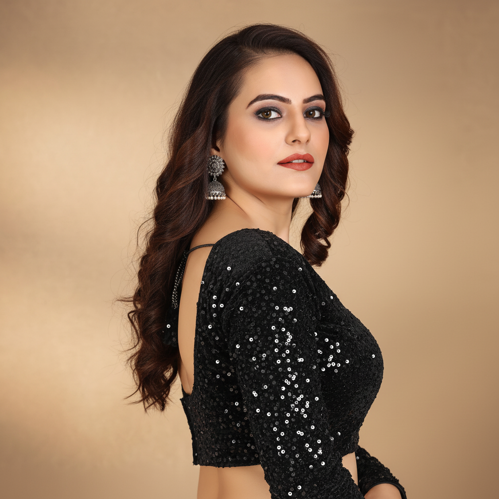 Black Velvet Full Sleeve embroidery sequin Blouse For Women