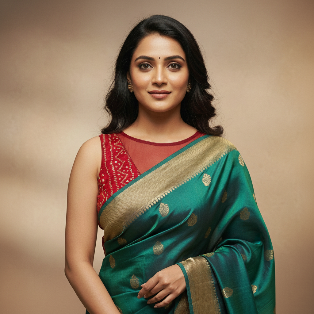 Silk V-Neck Sleeveless stitched blouse For Women