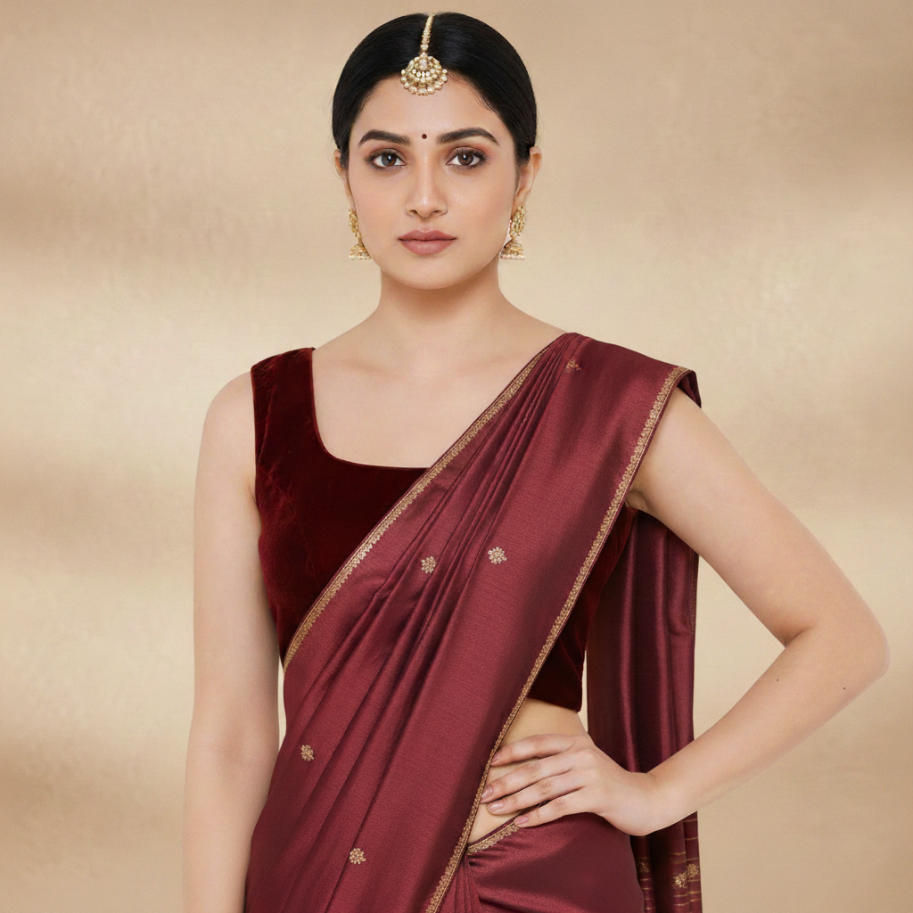 Maroon Velvet Sleeveless Blouse