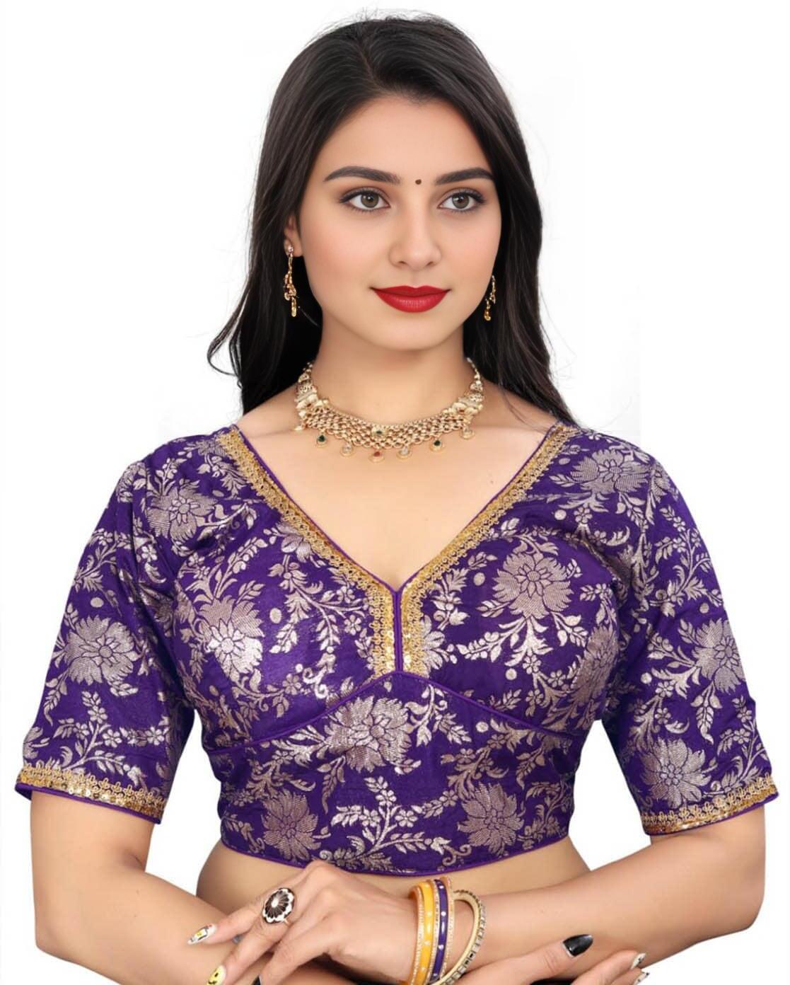 Silk Half Sleeve Embroidered Blouse For Women