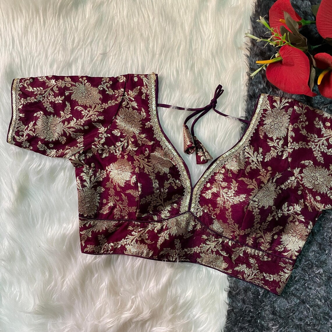 Silk Half Sleeve Embroidered Blouse For Women