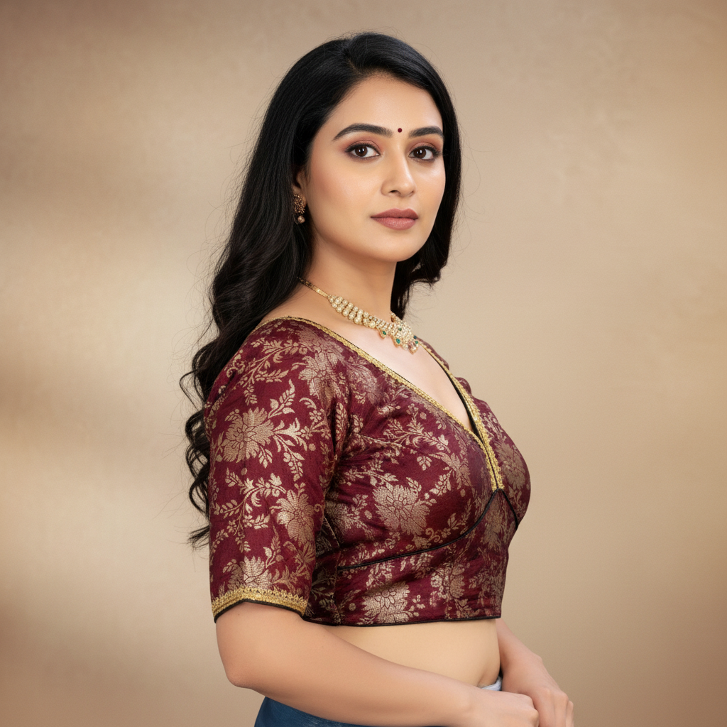 Silk Half Sleeve Embroidered Blouse For Women