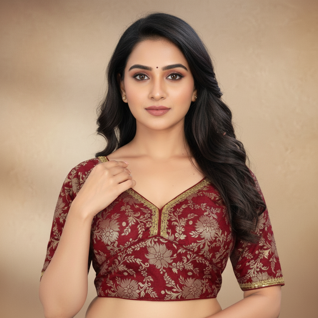 Silk Half Sleeve Embroidered Blouse For Women