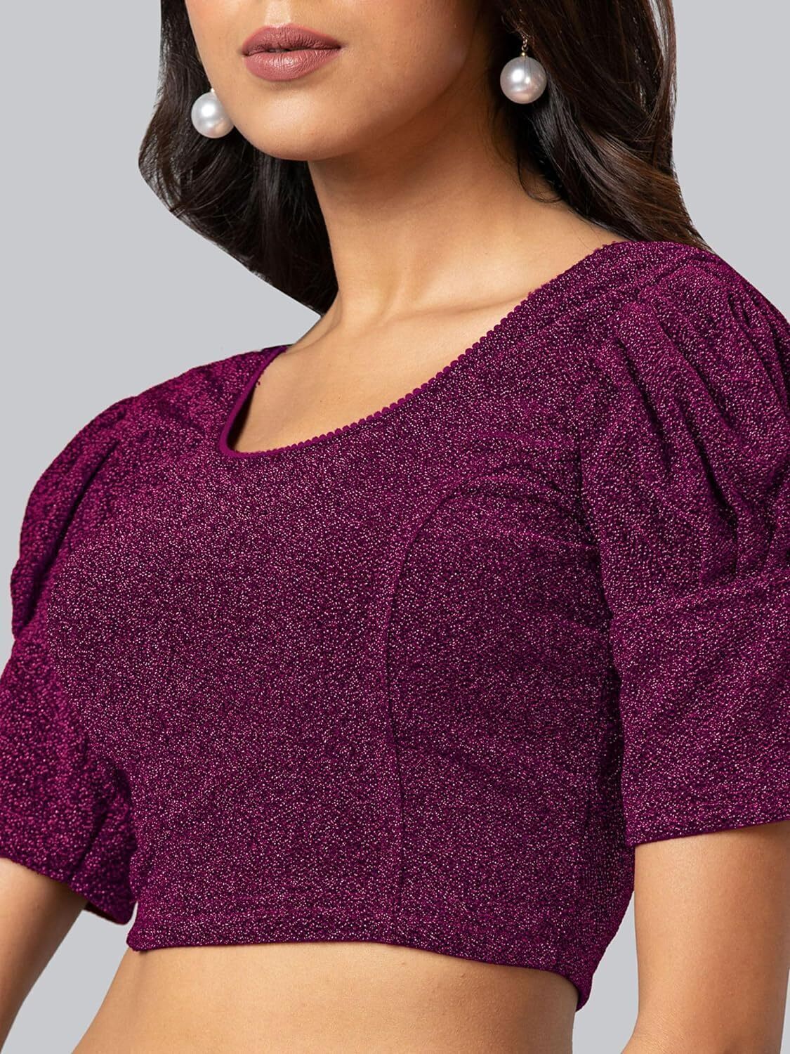 Polyester Half Sleeve Self Design Blouse For Women