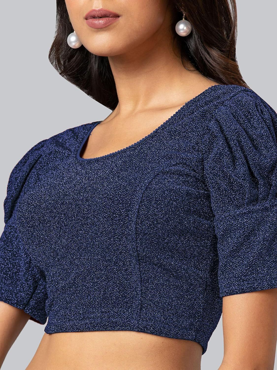 Polyester Half Sleeve Self Design Blouse For Women