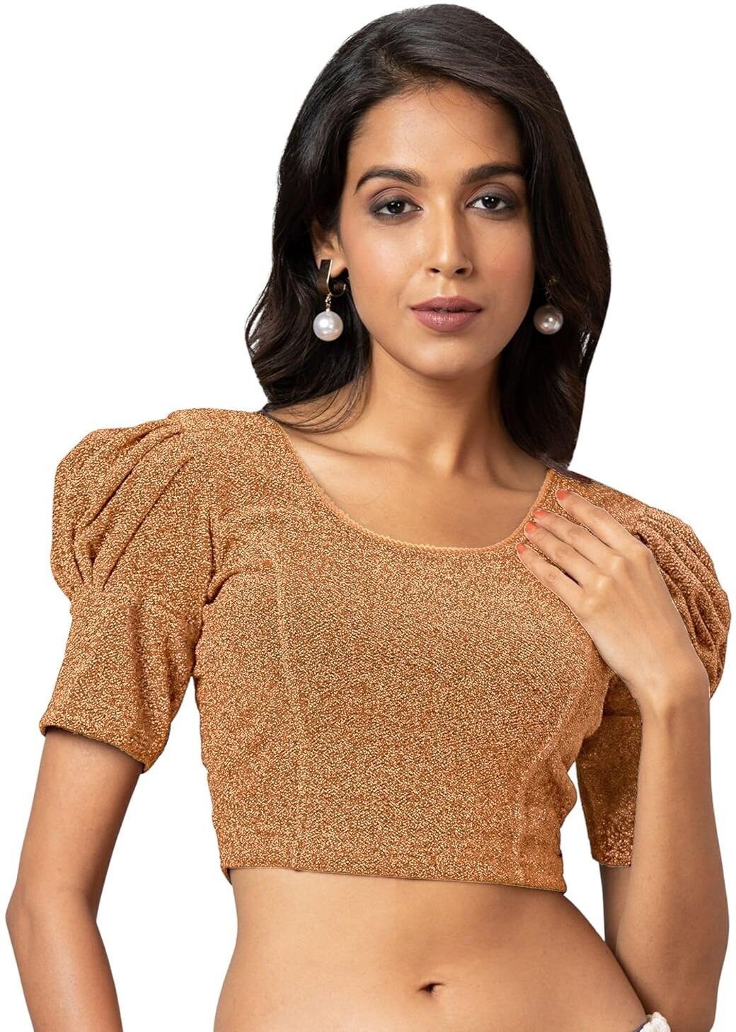 Polyester Half Sleeve Self Design Blouse For Women