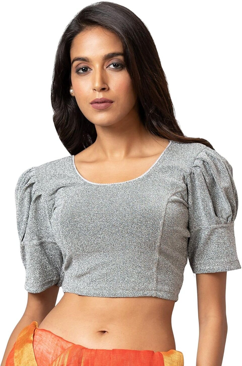 Polyester Half Sleeve Self Design Blouse For Women