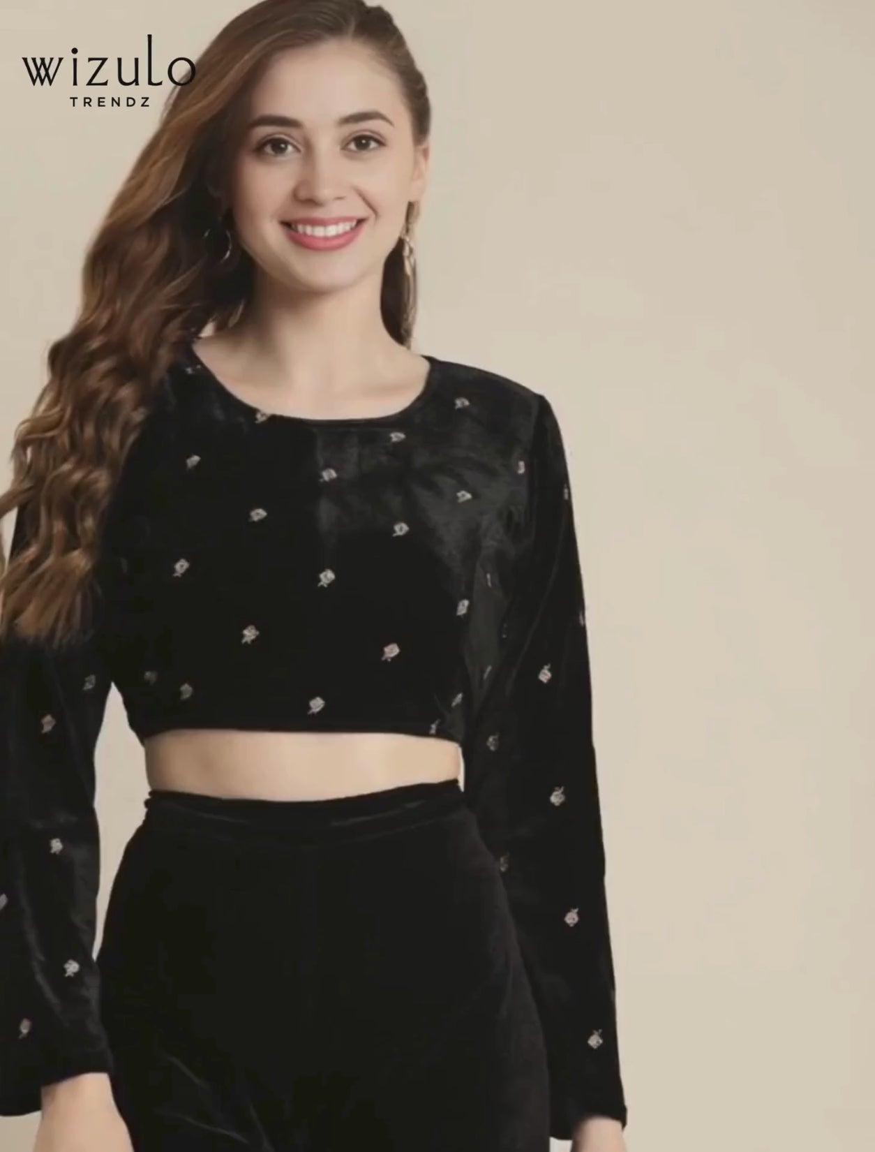 Velvet Full Sleeve Embriodered Blouse For Women