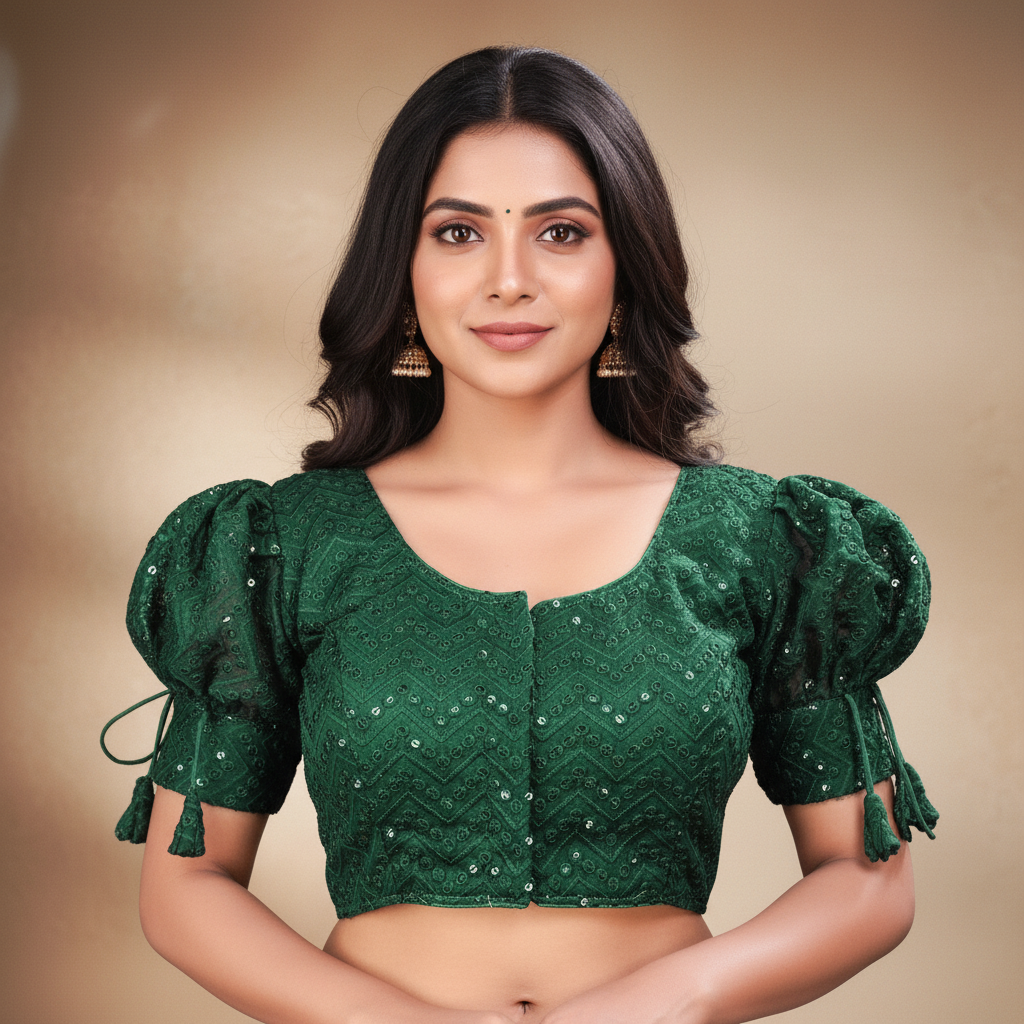 Georgette Short Sleeve Embroidered Blouse For Women