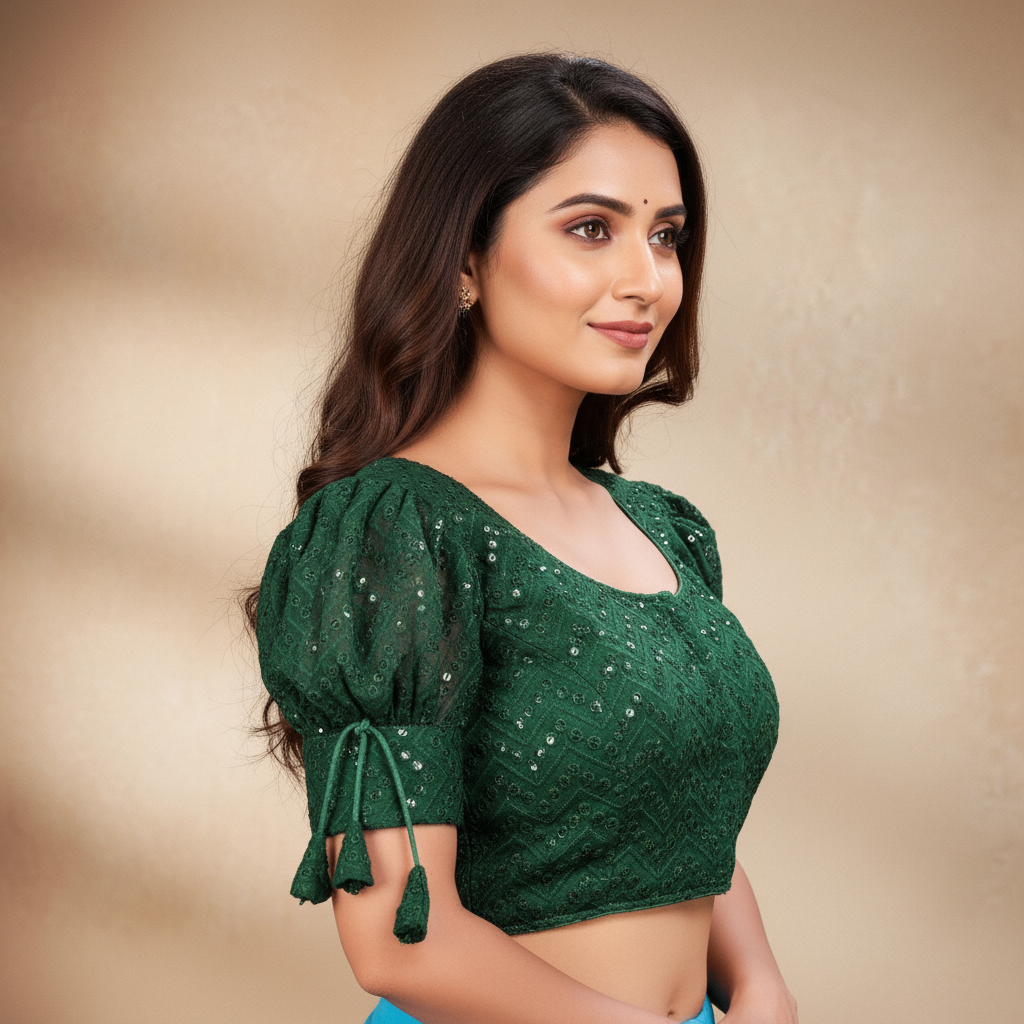 Georgette Short Sleeve Embroidered Blouse For Women