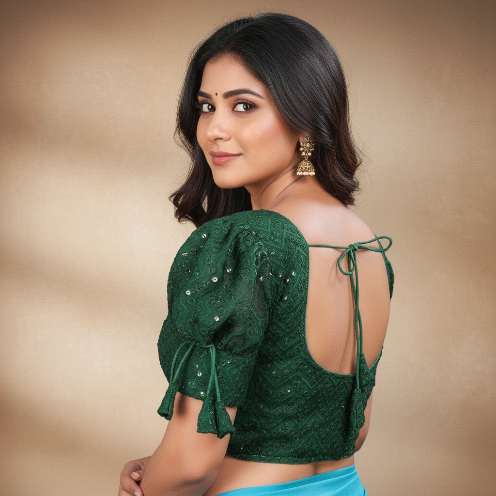 Georgette Short Sleeve Embroidered Blouse For Women