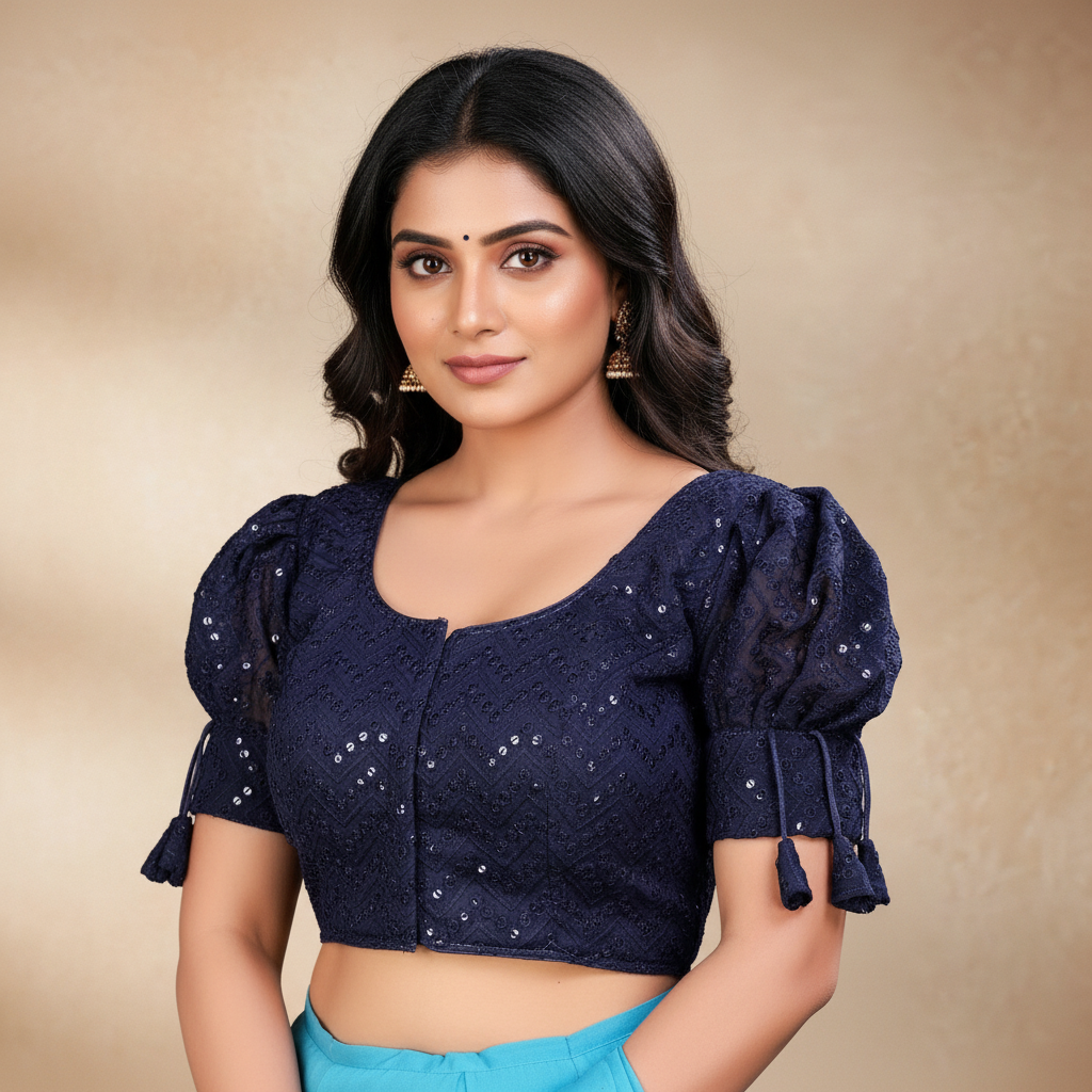 Georgette Short Sleeve Embroidered Blouse For Women