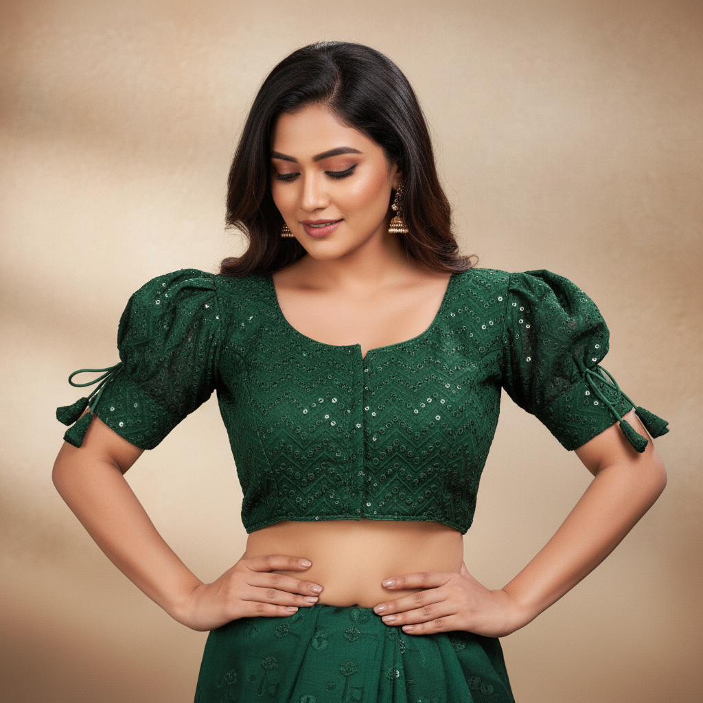 Georgette Short Sleeve Embroidered Blouse For Women