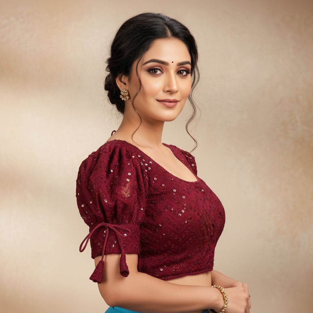 Georgette Short Sleeve Embroidered Blouse For Women