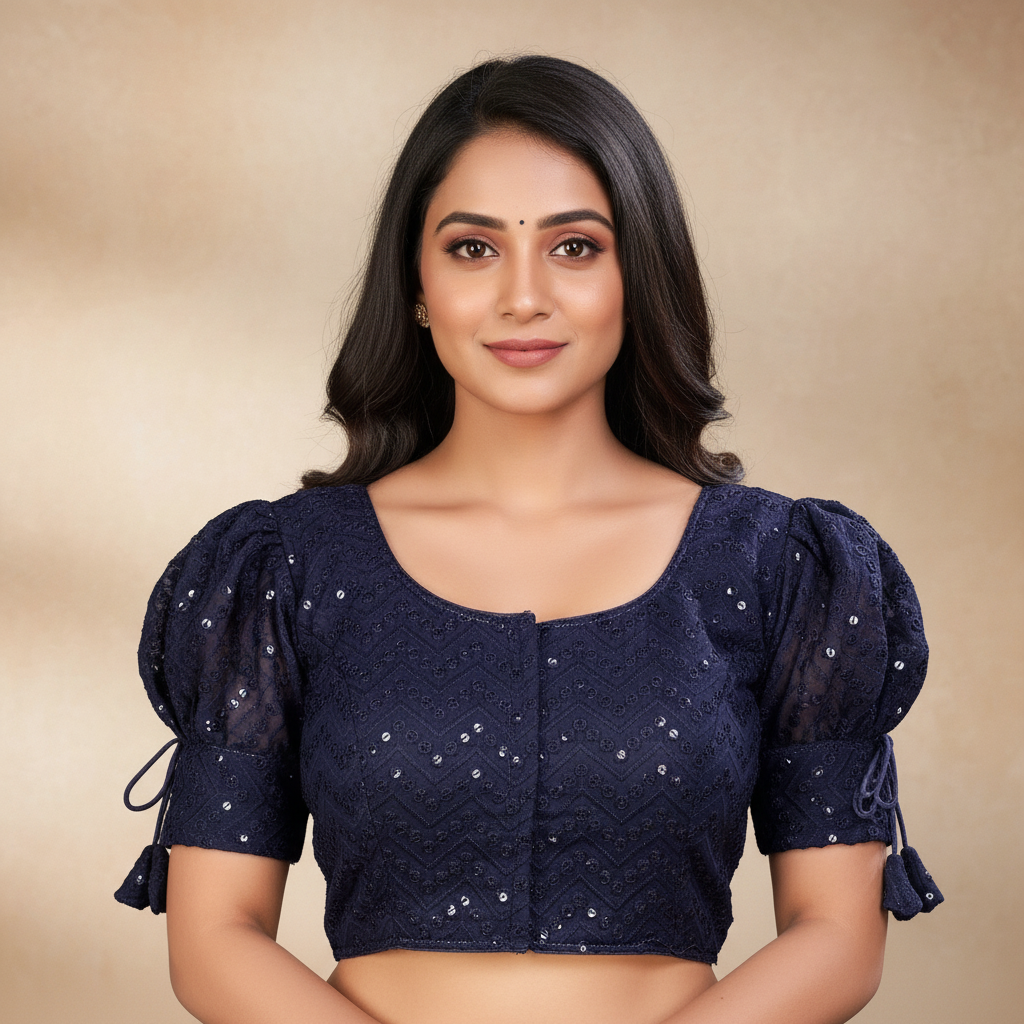 Georgette Short Sleeve Embroidered Blouse For Women