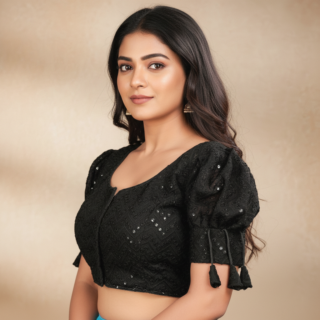 Georgette Short Sleeve Embroidered Blouse For Women