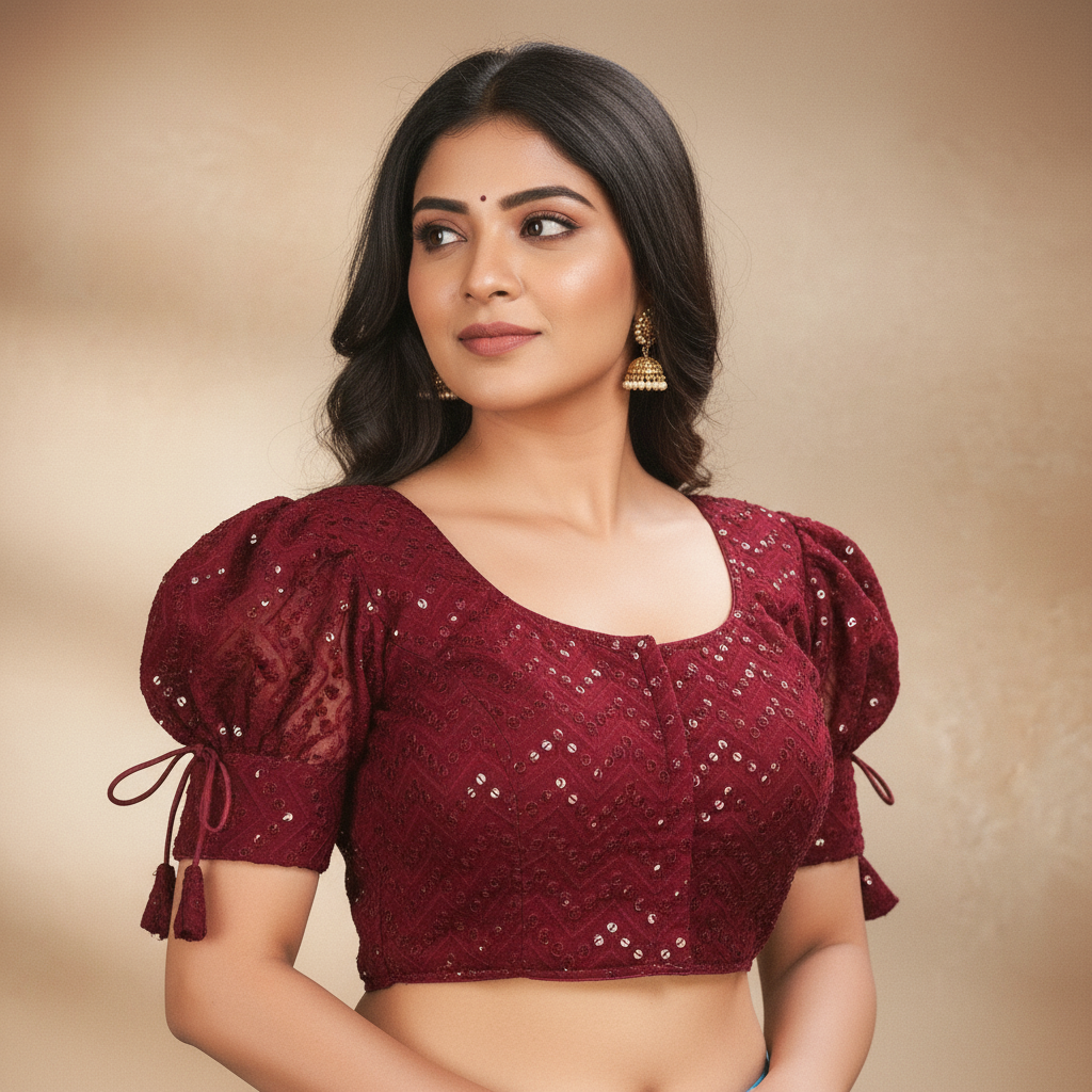 Georgette Short Sleeve Embroidered Blouse For Women