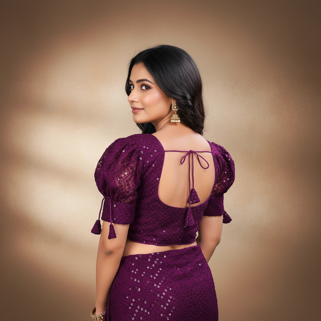 Georgette Short Sleeve Embroidered Blouse For Women