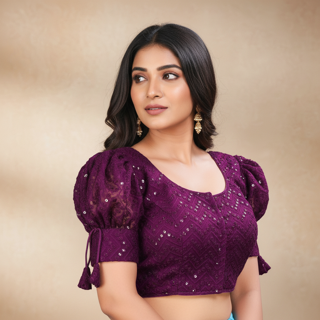 Georgette Short Sleeve Embroidered Blouse For Women