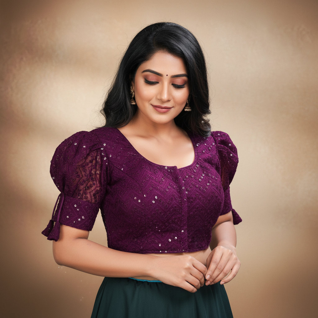Georgette Short Sleeve Embroidered Blouse For Women