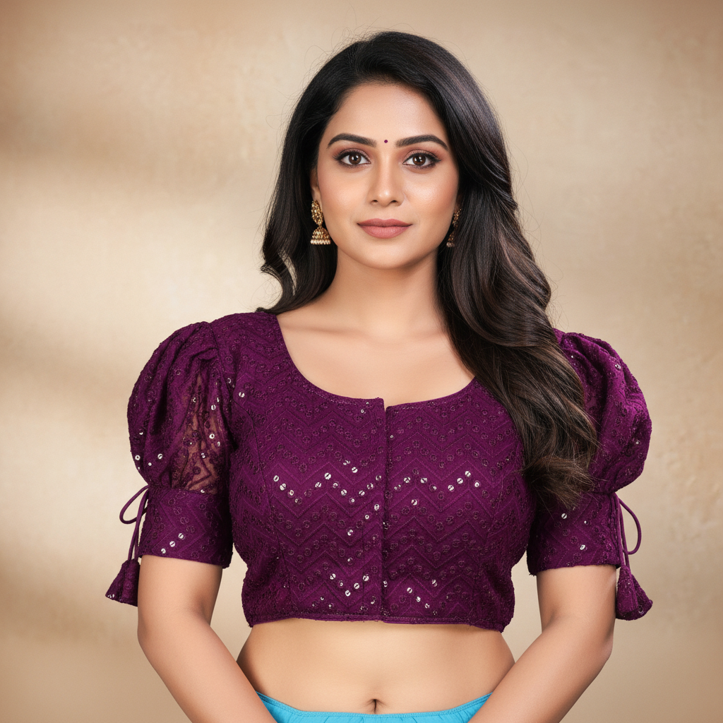 Georgette Short Sleeve Embroidered Blouse For Women