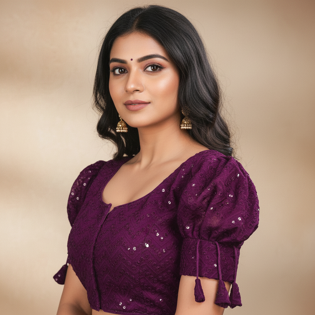 Georgette Short Sleeve Embroidered Blouse For Women