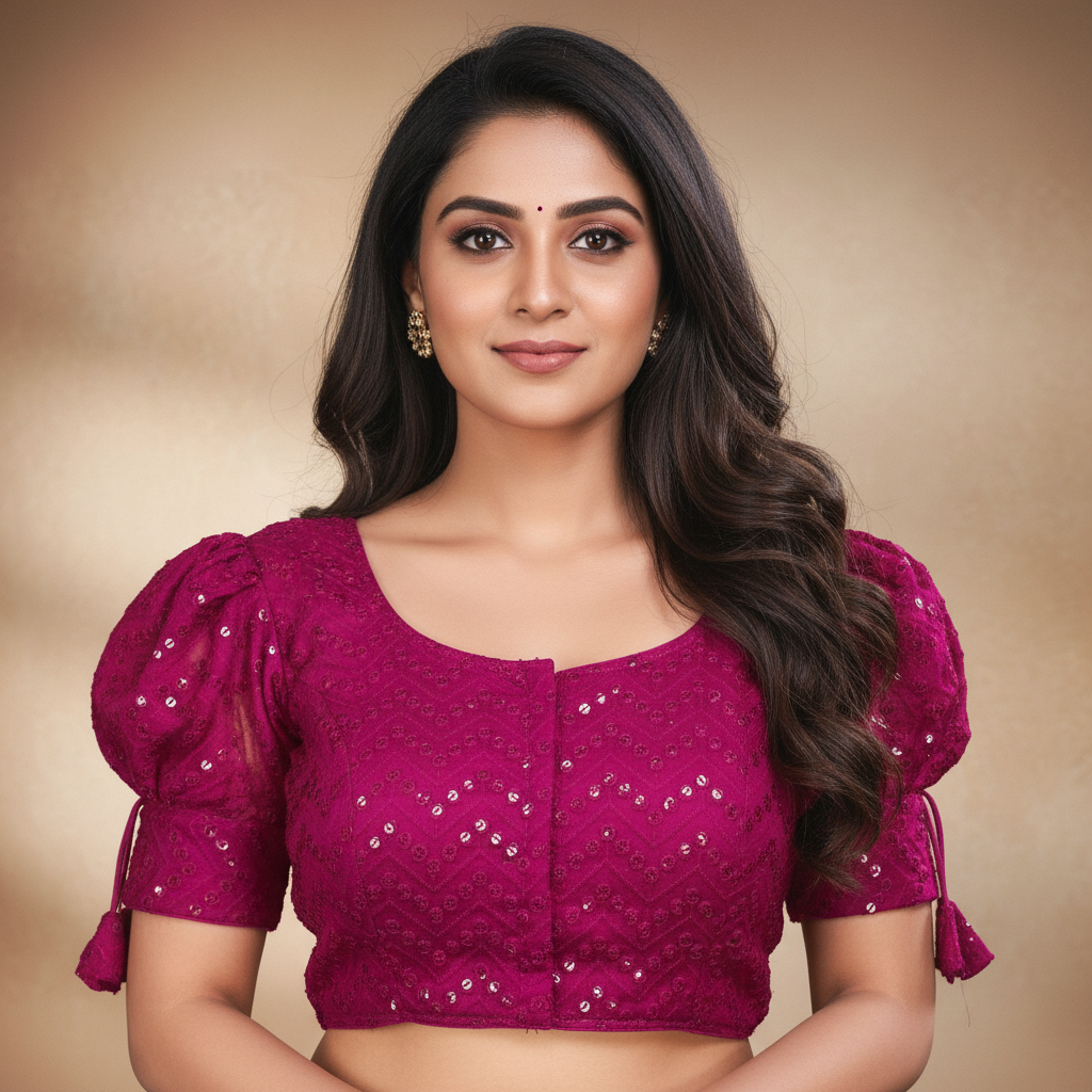 Georgette Short Sleeve Embroidered Blouse For Women