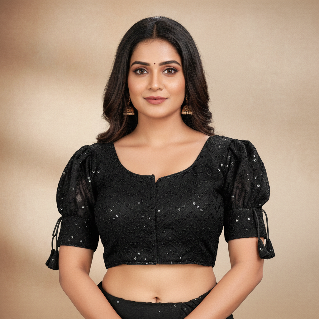 Georgette Short Sleeve Embroidered Blouse For Women