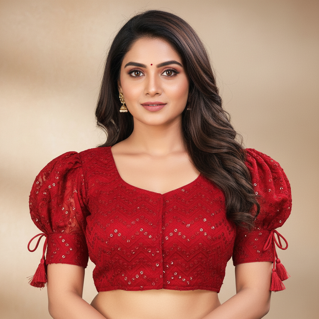 Georgette Short Sleeve Embroidered Blouse For Women