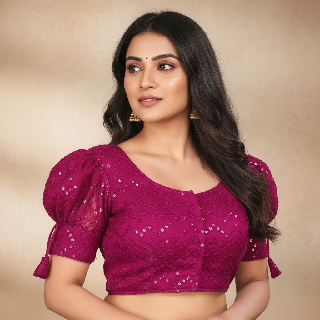 Georgette Short Sleeve Embroidered Blouse For Women