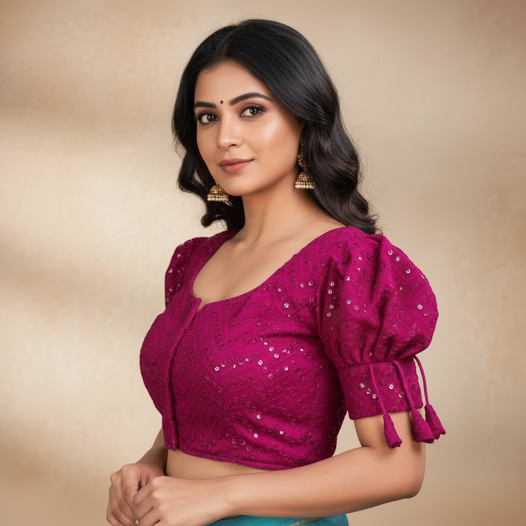 Georgette Short Sleeve Embroidered Blouse For Women