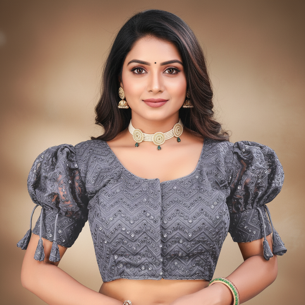 Georgette Short Sleeve Embroidered Blouse For Women