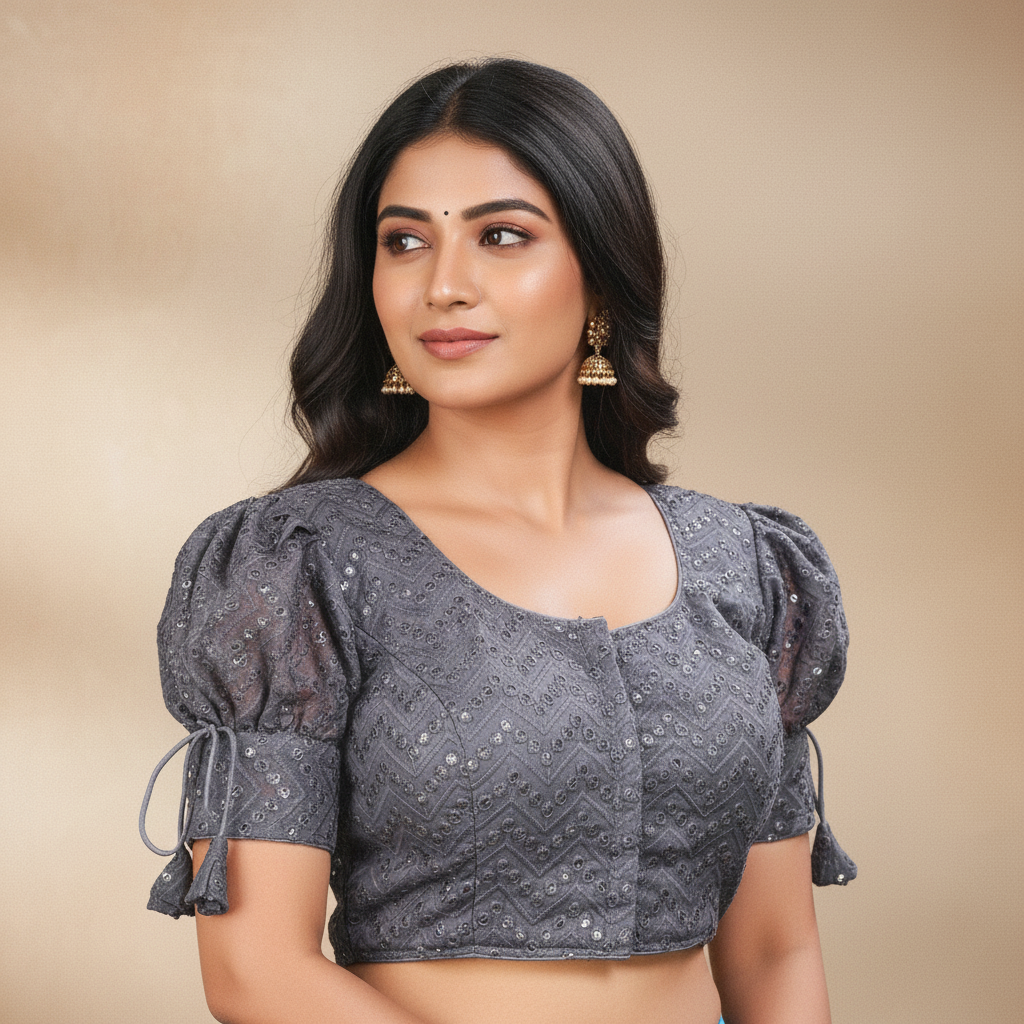 Georgette Short Sleeve Embroidered Blouse For Women