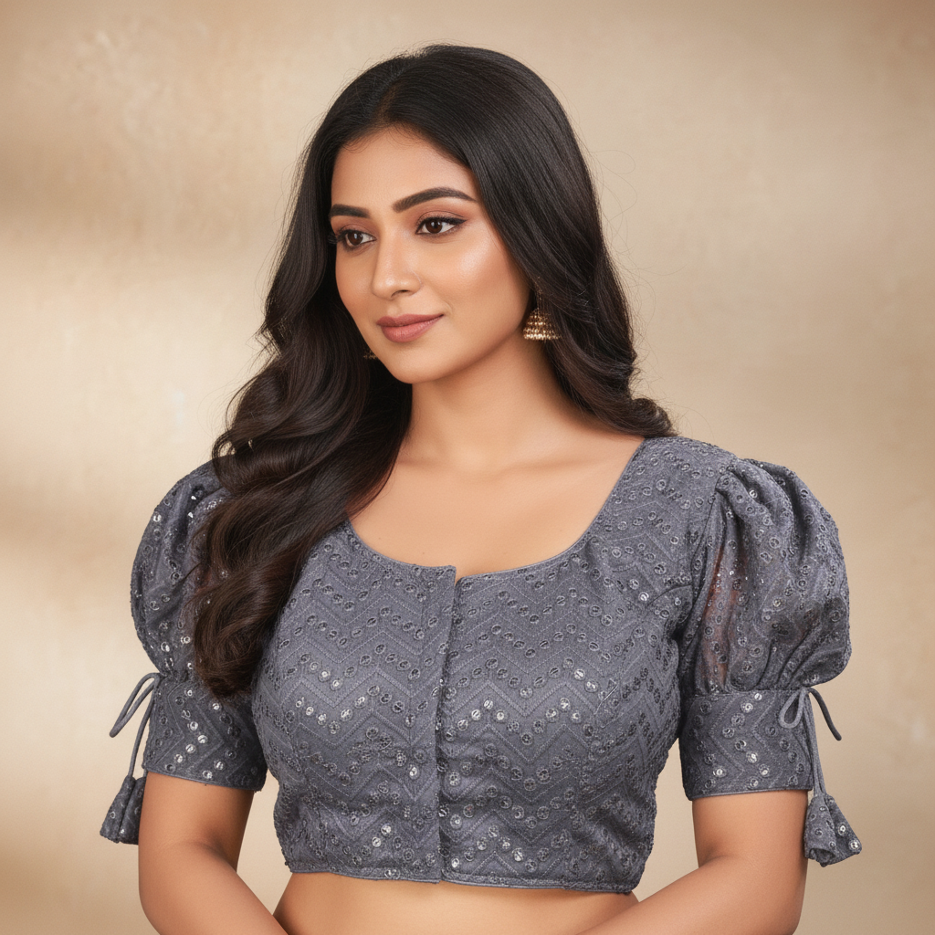 Georgette Short Sleeve Embroidered Blouse For Women