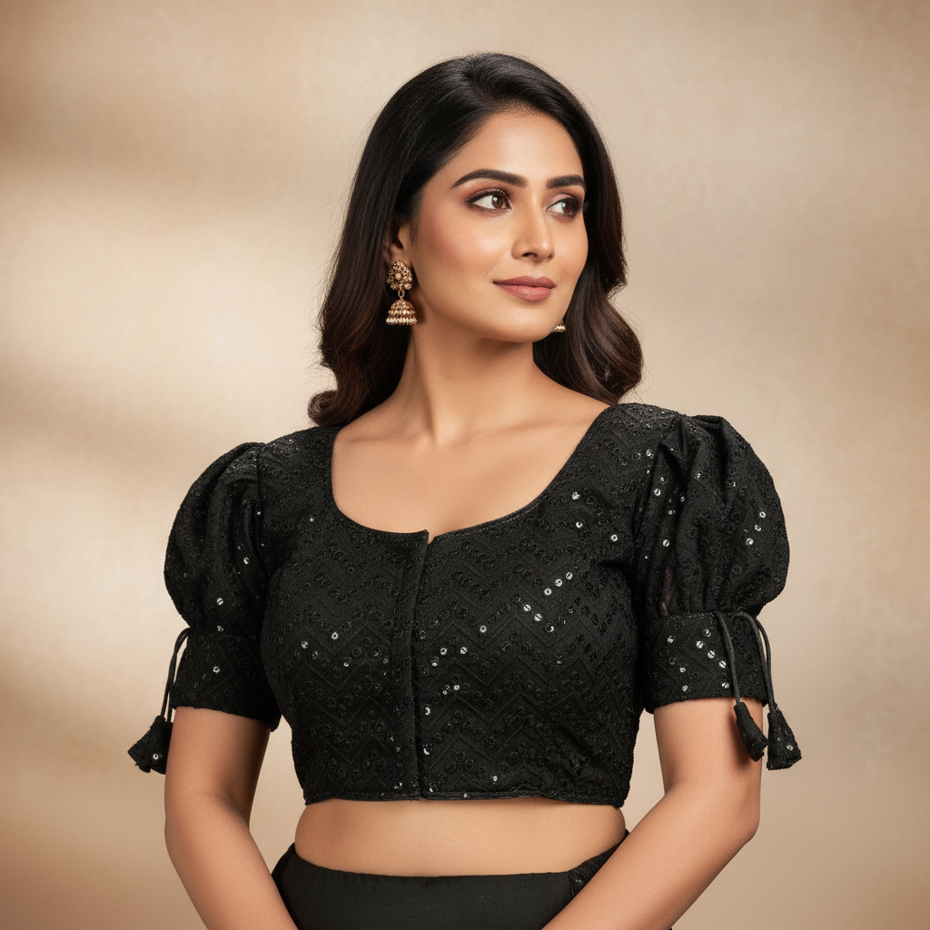 Georgette Short Sleeve Embroidered Blouse For Women