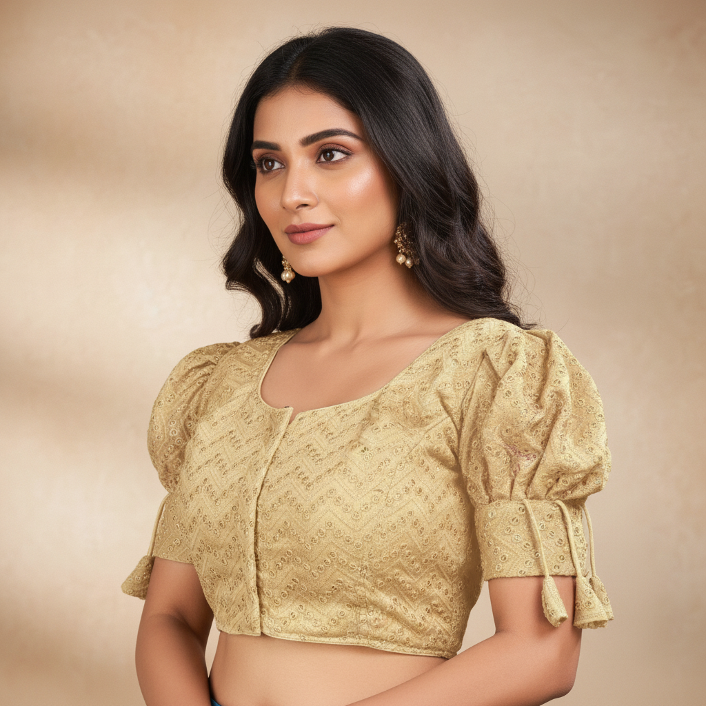 Georgette Short Sleeve Embroidered Blouse For Women