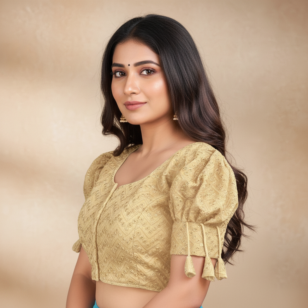 Georgette Short Sleeve Embroidered Blouse For Women