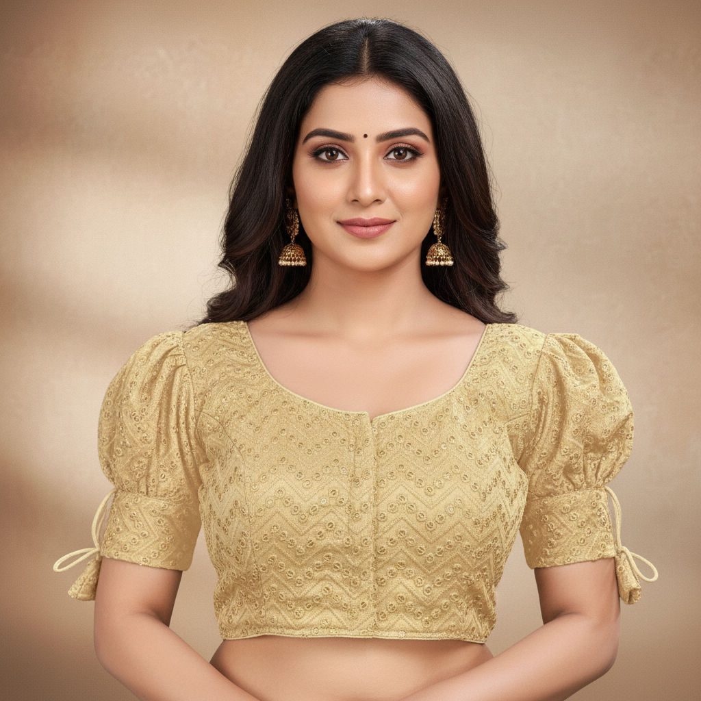 Georgette Short Sleeve Embroidered Blouse For Women