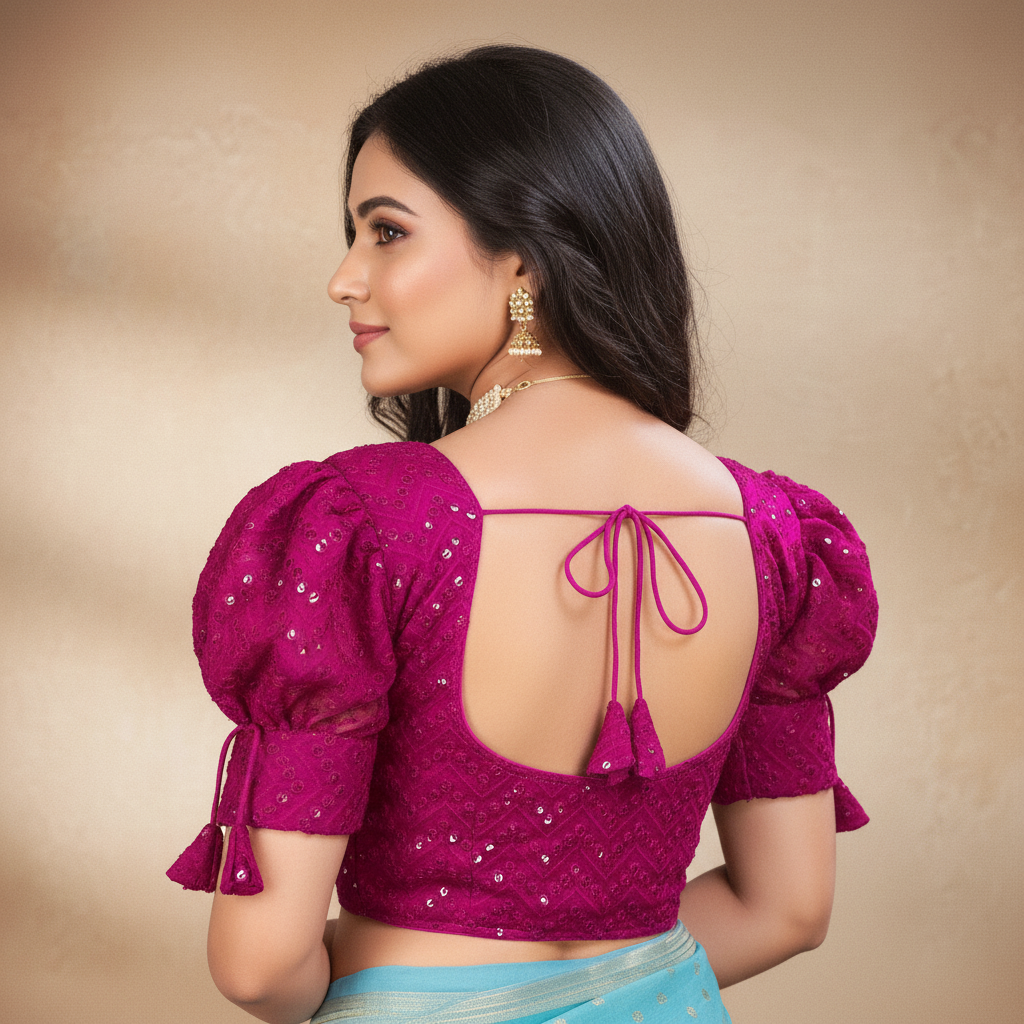 Georgette Short Sleeve Embroidered Blouse For Women