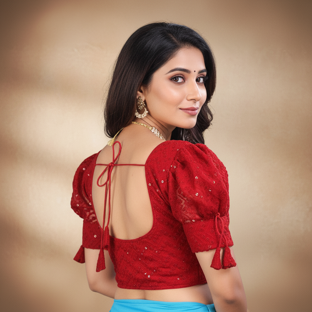 Georgette Short Sleeve Embroidered Blouse For Women